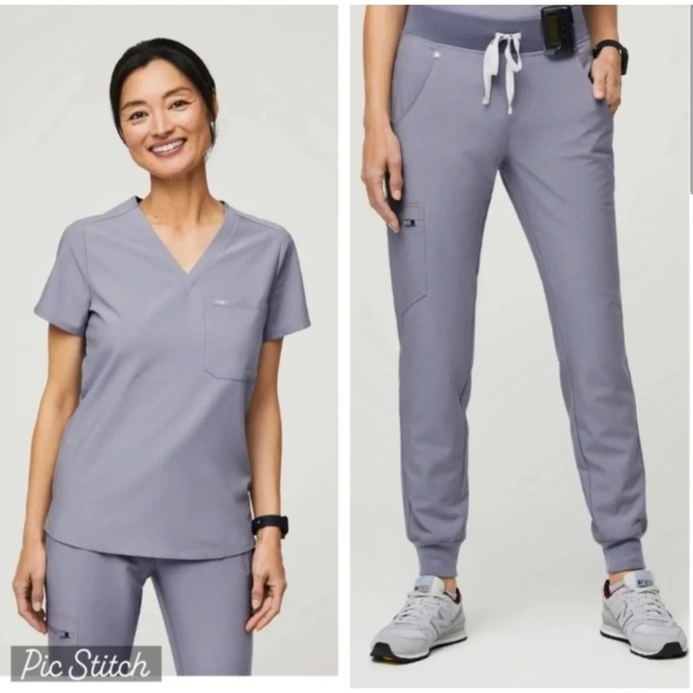 FIGS Women's Scrub Set Catarina V-Neck Top Zamora Joggers Vapor Blue Sz XS/S